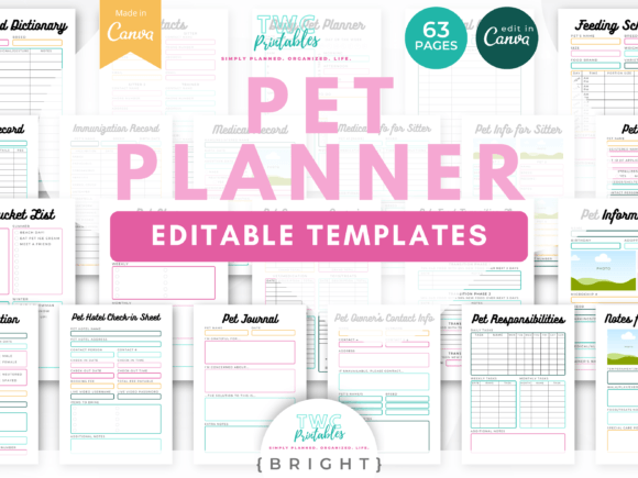 Download Pet Planner Canva Templates | BRIGHT - Pet planner Collection