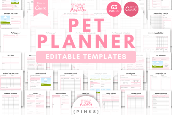 Download Pet Planner Canva Templates | PINKS - Pet planner Collection