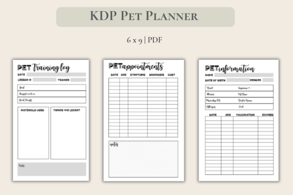 Download Pet Planner 6x9 PDF Format KDP Planner - Pet planner Collection