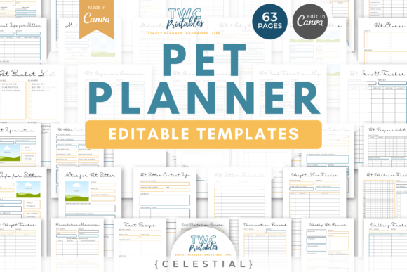 Download Pet Planner Canva Templates | CELESTIAL - Pet planner Collection