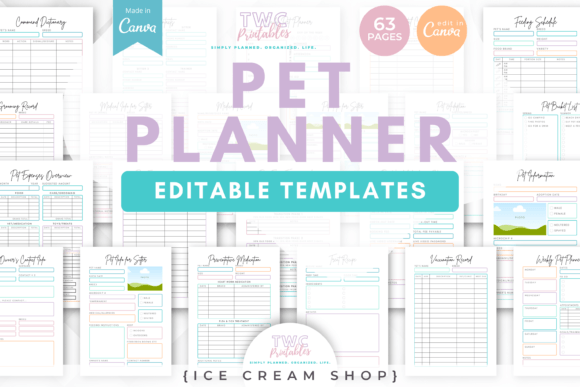 Download Pet Planner Canva Templates | ICE CREAM - Pet planner Collection